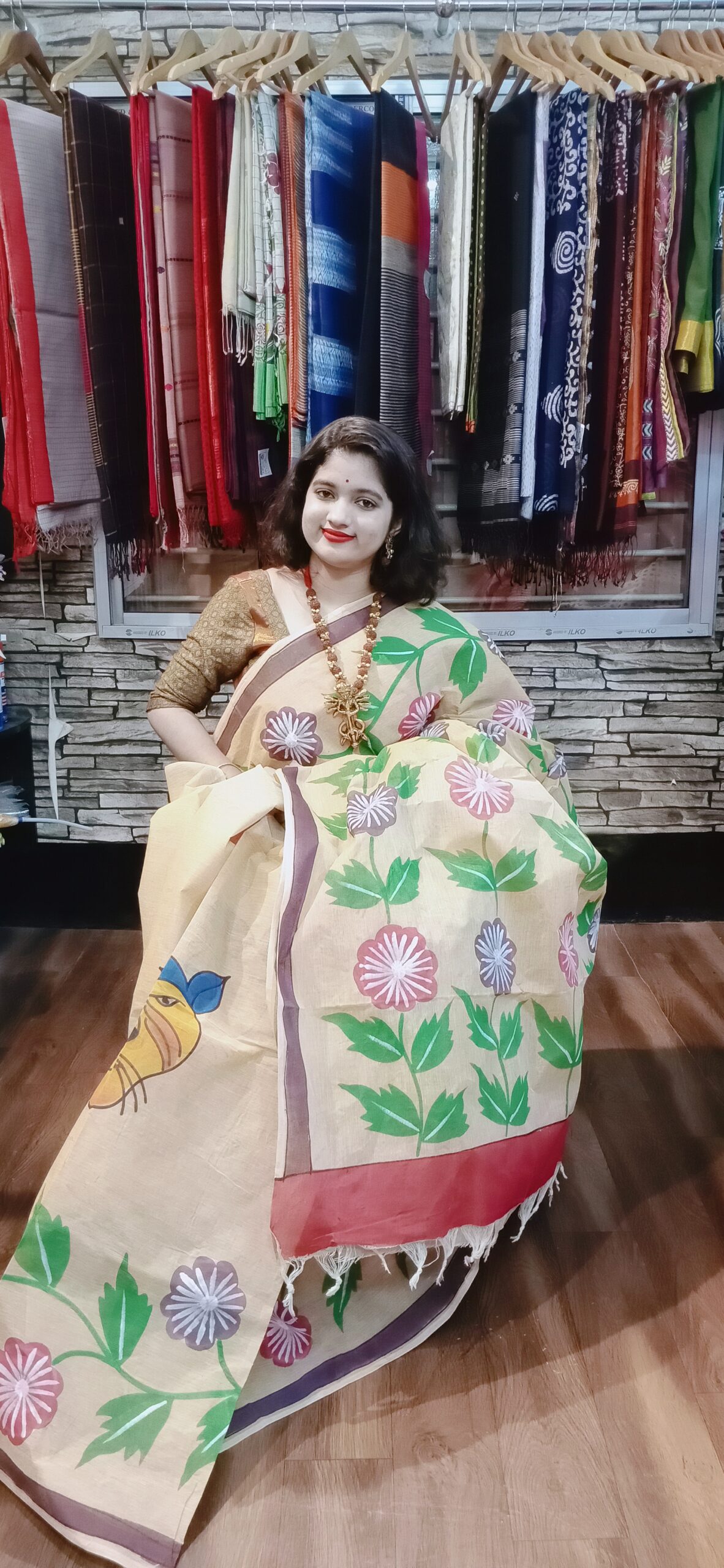 Handpainting on Dhonekhali cotton