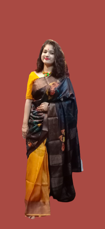 Wax Batik on zari border tussar saree