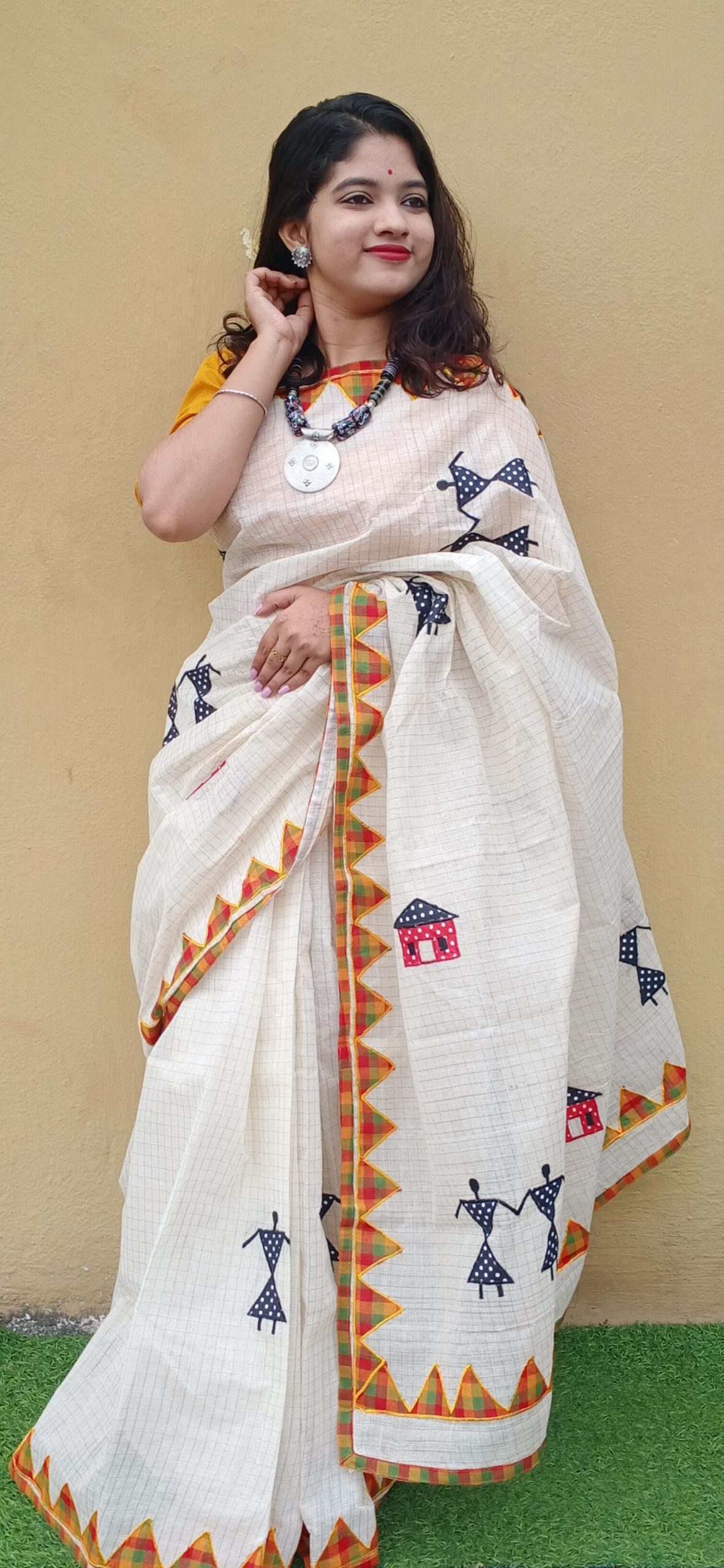 Hand aplic on dhonakhali cotton saree