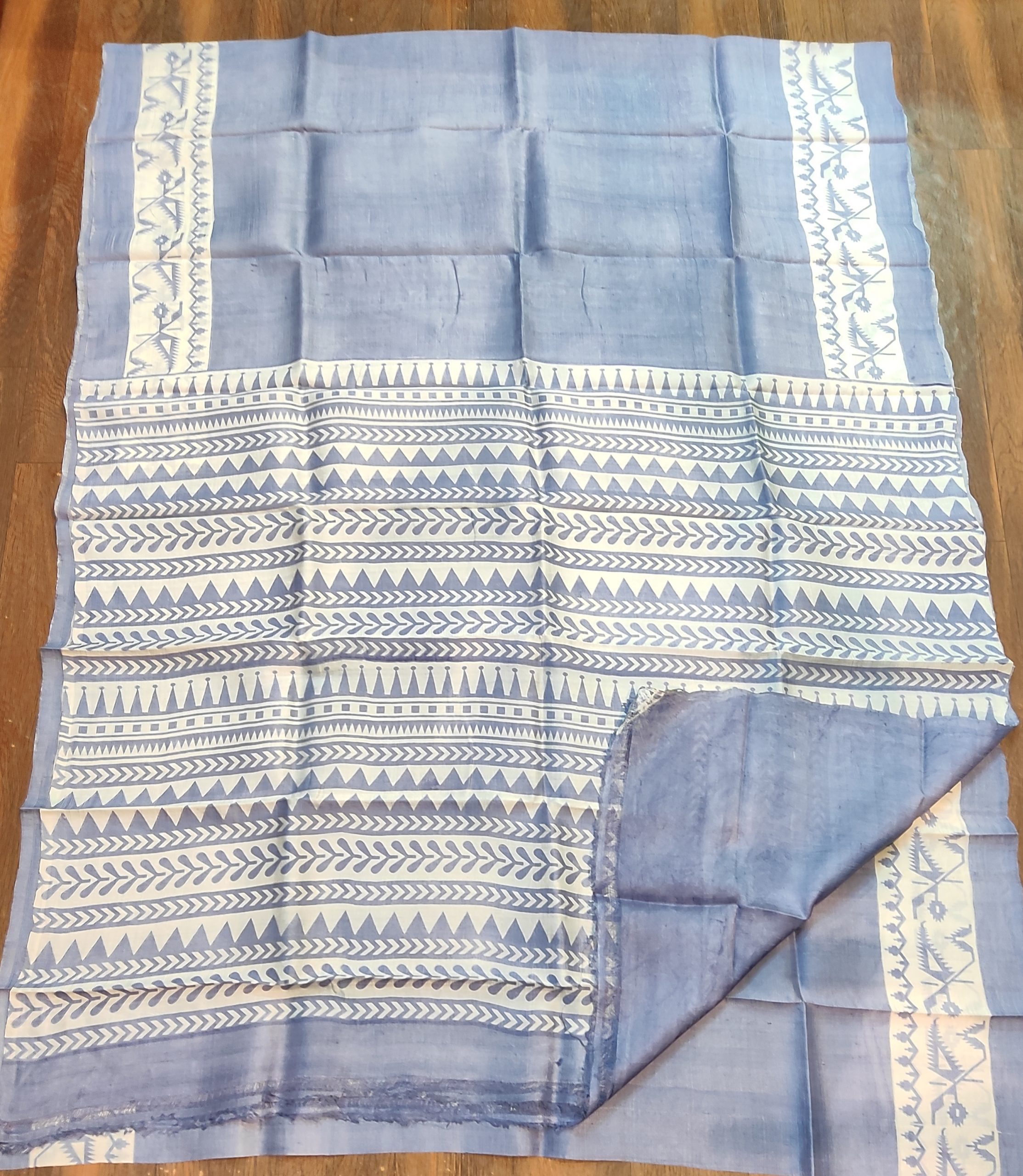 Pure Murshidaabad 3ply silk in steel grey colour with discharge block