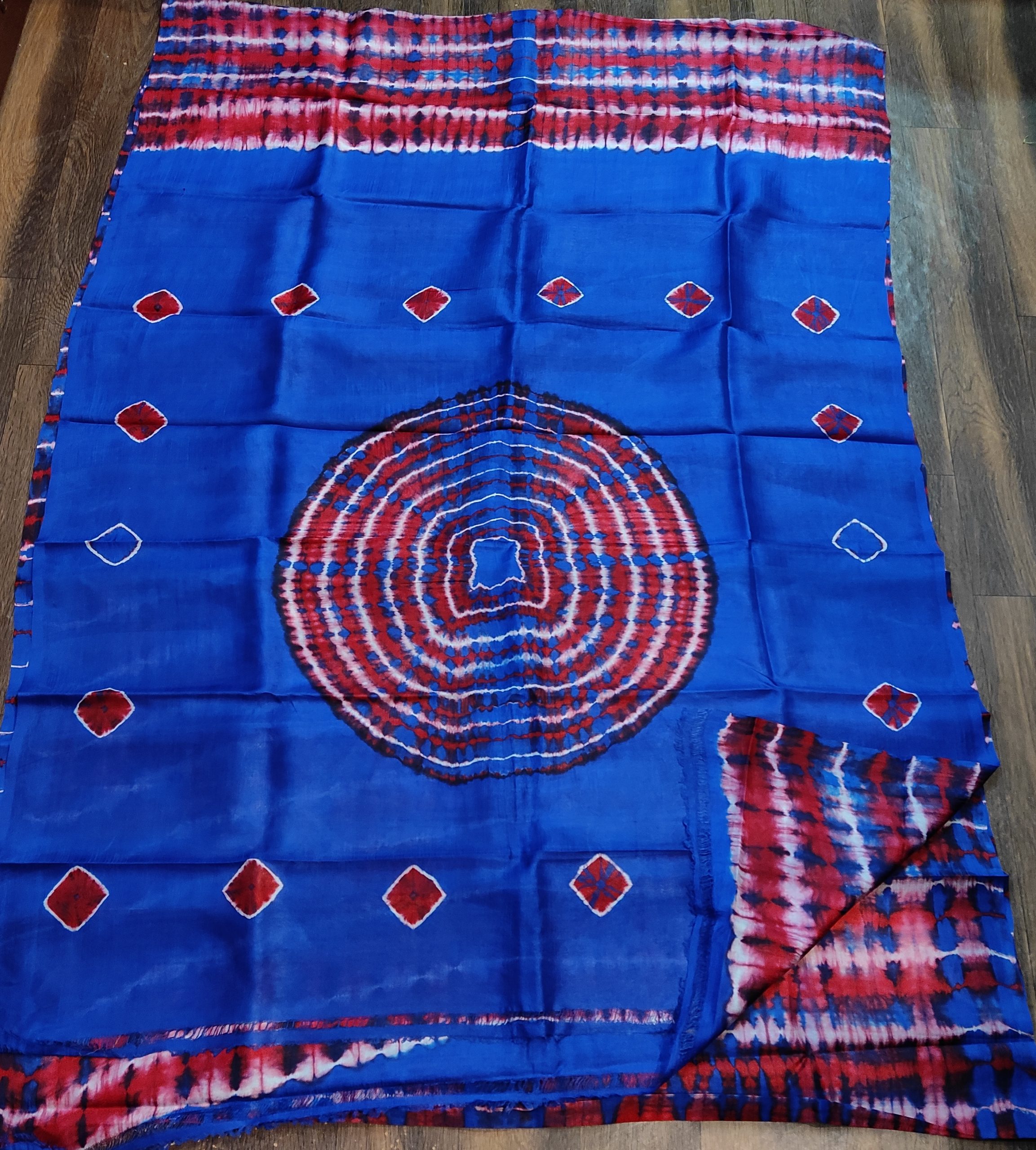 Pure murshidaabad 3 ply silk with blue and red tie and diy work with running b.p