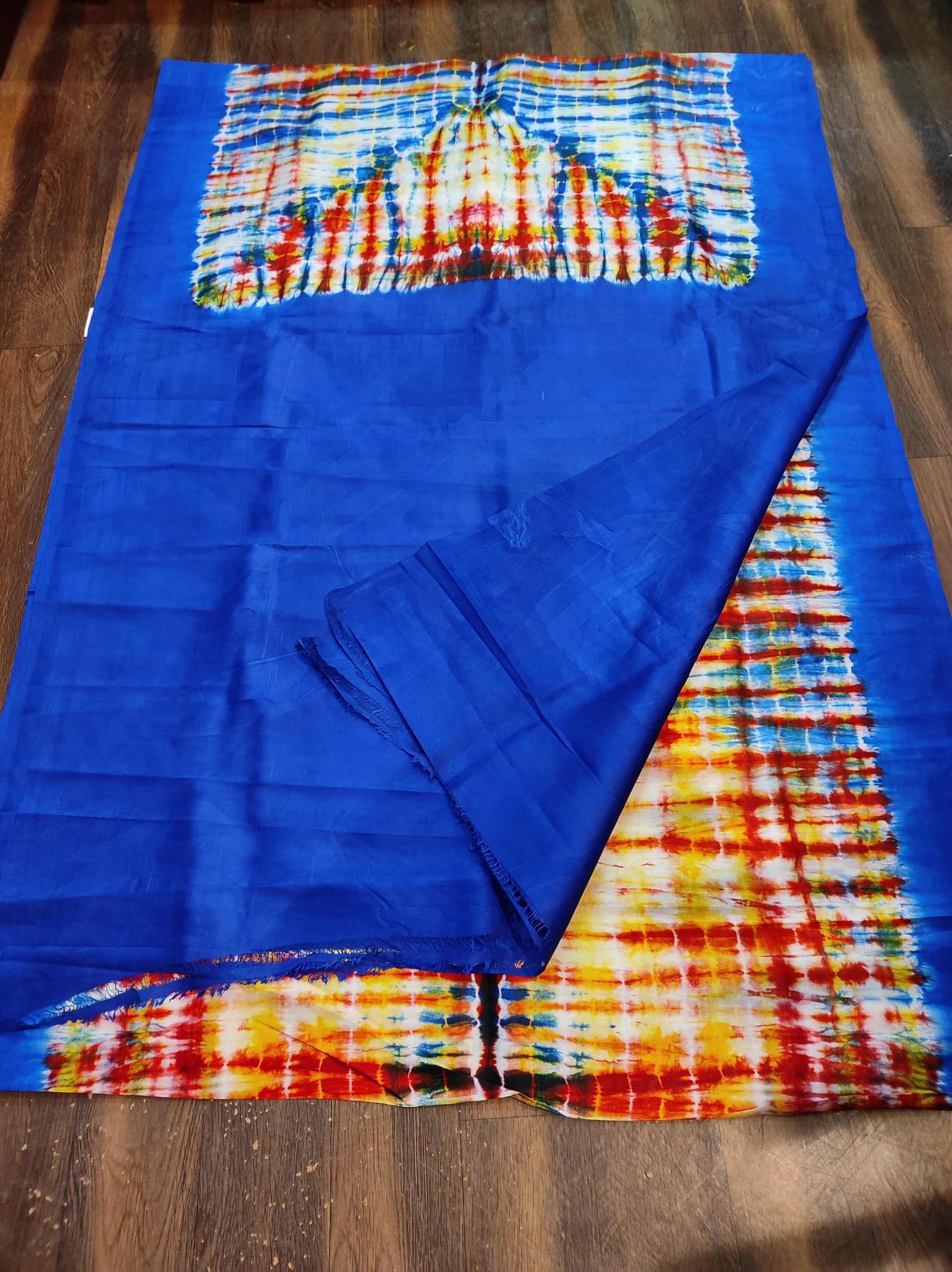 Tie and diy work on pure 3 ply murshidaabad silk in blue and multi colour with running blue b.p