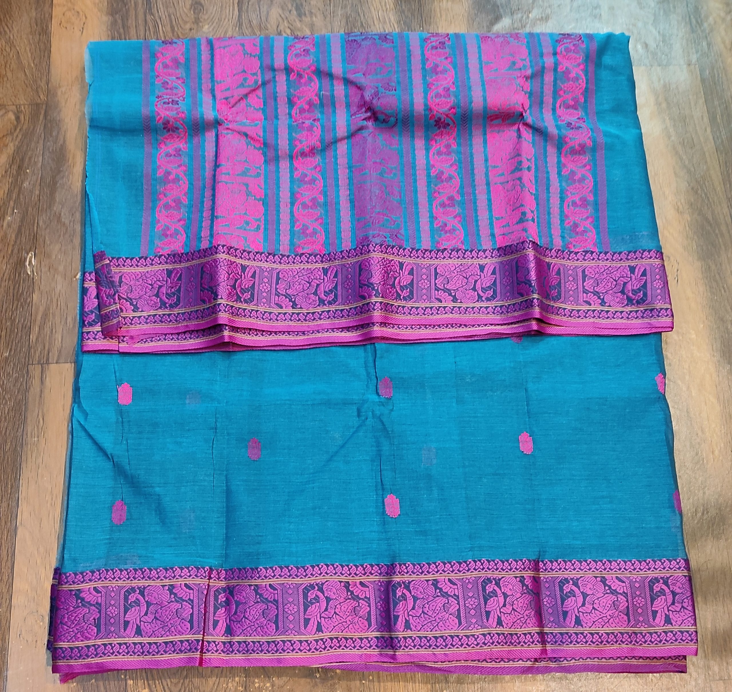 Pure tant cotton baluchuri in blue and pink colour without b.p
